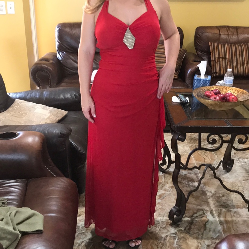 Red halter prom dress